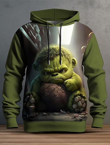  Homens Gráfico Desenho Animado Moletom Moletons Moda Diário Estilo de rua Manga Longa Com Capuz Férias Esportes Feriado Streetwear Vermelho Azul Roxo Verde Imprimir Bolso frontal Primavera & Outono