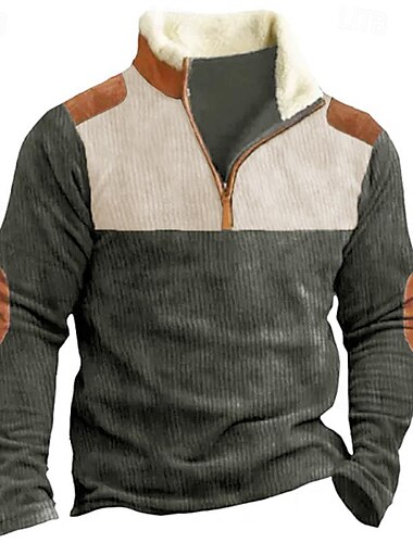  Herren Sweatshirt Pullover Reißverschluss-Sweatshirt Cord-Sweatshirt Schwarz Blau Braun Troyer Halber Reißverschluss Farbblock Patchwork Sport & Natur Täglich Festtage Vlies Strassenmode Brautkleider