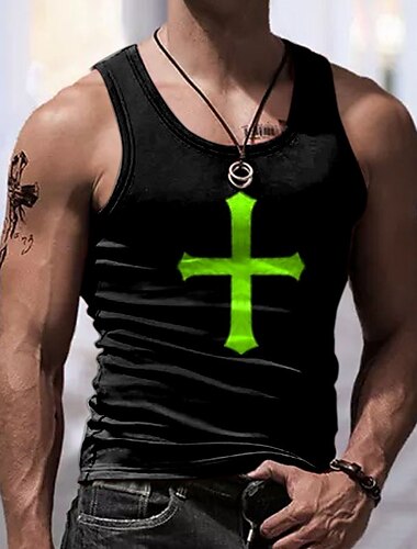  Herren Graphic Kreuz Tank Top Shirt Ärmelloses T-Shirt für Männer Ärmellos T-Shirt 3D-Druck Rundhalsausschnitt Hemd Sport Modisch Subkultur Sports Outdoor Casual Fitnessstudio Blau Rot Purpur Sommer