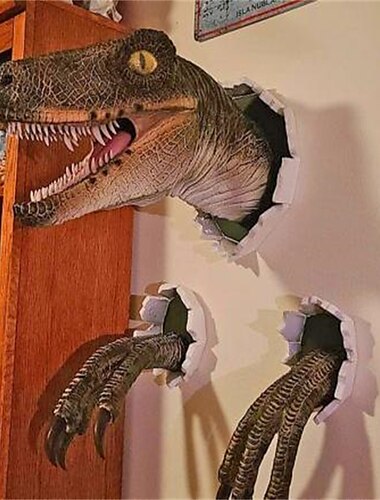  Stěna sochy velociraptora, nástěnná socha hlavy dinosaura, výzdoba dinosauřího poprsí