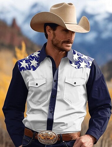  Hombre Pentagrama camisa occidental Abotonar la camisa Camisa vaquera Manga Larga Vintage estilo occidental Ropa Cotidiana Invierno Primavera & Otoño Cuello Vuelto Camisas con cuello Impresión 3D
