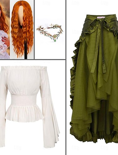  Retro Vintage Mittelalterlich Renaissance Rock Bluse / Hemd Cosplay Kostüm Ren Faire Pirat Wikinger Elfen Gerüscht Asymmetrischer Saum Einfach Damen Keltisch Fantasie Maskerade Veranstaltung / Fest