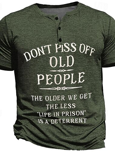  Heren Grappige Graphic T-Shirt "Maak Oude Mensen Niet Boos" Sarcastische Quote Korte Mouwen Tee voor Pensioen Lifestyle Humor Cadeau
