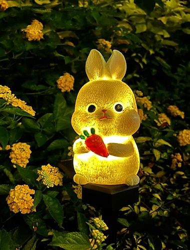  Pascua lámpara solar de jardín conejo rana animal lámpara solar de resina decoración impermeable al aire libre lámpara de pila de madera vacaciones patio pasarela césped decoración al aire libre 1