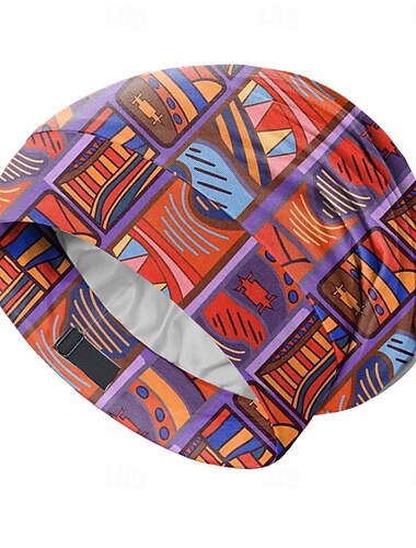  Damen-Pullover-Mütze, afrikanisch bedruckte Schlafmütze, zweilagige Farb-Ding-Innenschicht, verstellbare elastische Haarschutzmütze