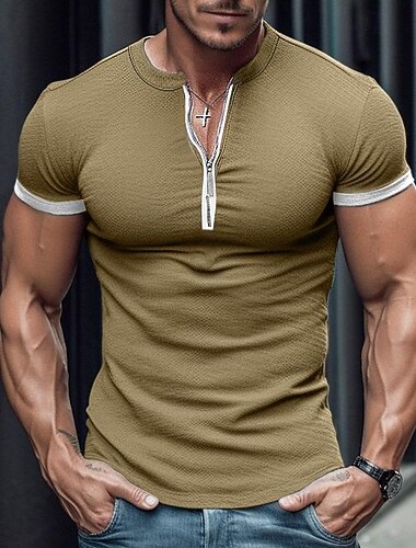  Férfi Póló Tee Top Rövid ujjú V-alakú Nyár Sima Divat Dizájn Alap Vakáció Utca Alkalmi Fekete Rózsaszín Kék Férfi felső póló