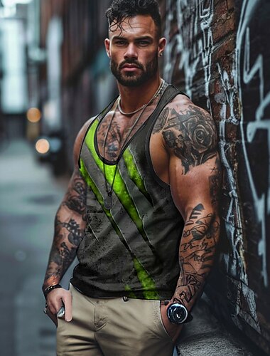  Herren Graphic Farbblock Shirt Top Schwimmerrücken Ärmelloses T-Shirt für Männer Ärmellos T-Shirt 3D-Druck V Ausschnitt Hemd Sport Täglich Einfach Sports Outdoor Festtage Fitnessstudio Rote Blau