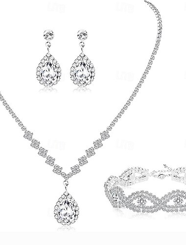  Ropa de bola de dama de honor, conjunto de joyas de diamantes de agua, boda nupcial, metal, circón, gota de agua, collar, pendientes, pulsera
