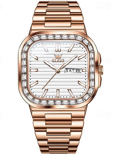  olevs orologio da uomo tank minimalista orologio con diamanti alla moda orologio analogico al quarzo da uomo orologi rettangolari impermeabili in acciaio inossidabile luminosi con data orologi da uomo