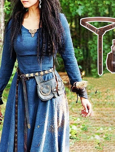  Retro Antiguo Medieval Renacimiento Vestidos Traje de cosplay Cinturón Feria del Renacimiento Vikingo forastero Ranger Mujer Celta Vikingo Víspera de Todos los Santos Carnaval Mascarada Víspera de
