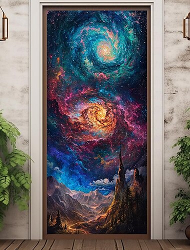  universe galaxy door covers τοιχογραφια διακοσμηση πορτας ταπισερι πορτας διακοσμηση κουρτινας πορτας πανο πορτας με σκηνικο αφαιρουμενο για εξωπορτα εσωτερικης εξωπορτας διακοσμηση δωματιου σπιτιου