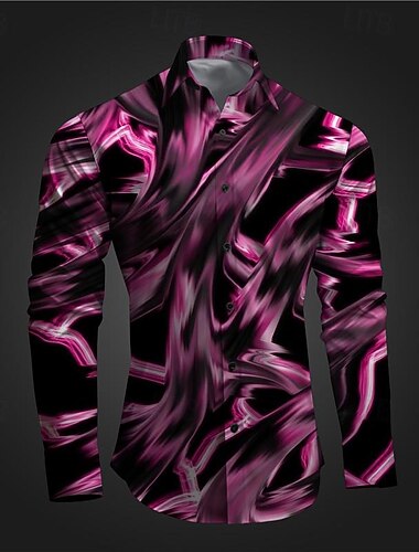  Miesten Geometrinen printti Graffiti Button Up paita Painetut paidat Pitkähihainen Subkulttuuri Loma Juhla Katu Kevät kesä Sänkyjen avaus Painettu Painike alas Sininen Taivaan sininen Purppura