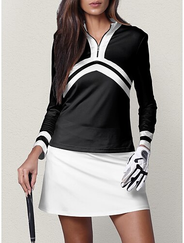  Per donna POLO Nero Manica lunga Protezione solare Superiore Color Block Autunno Inverno Abbigliamento da golf da donna Abbigliamento Abiti Abbigliamento