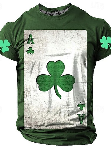  St. Patrick Herren Grafik Shamrock Poker Irisches T-Shirt T-Shirt Tee Kurzarm T-Shirt 3D Druck Rundhals T-Shirt Täglich Designer Retro Vintage Sport Outdoor Feiertag Ausgehen Schwarz Blau Grün