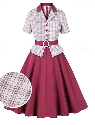  Retro Vintage 1950er Vintage-Kleid Cocktailkleid Swing-Kleid Ausgestelltes Kleid Kariert Kostüm Damen Maskerade Party / Abend Junggesellinnenabschiedsparty Erwachsene Kleid Abschlussballkleider