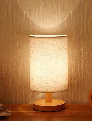  Lámpara de mesa, mesita de noche, lámpara de escritorio simple, lámpara de mesa de madera de tela para dormitorio, sala de estar, oficina, estudio