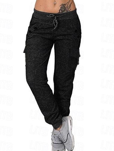  damen lässig / sportlich athleisure jogger jogginghose viele taschen elastisch kordelzug design lange hose freizeit sport wochenende schlicht komfort dunkelgrau 2xl