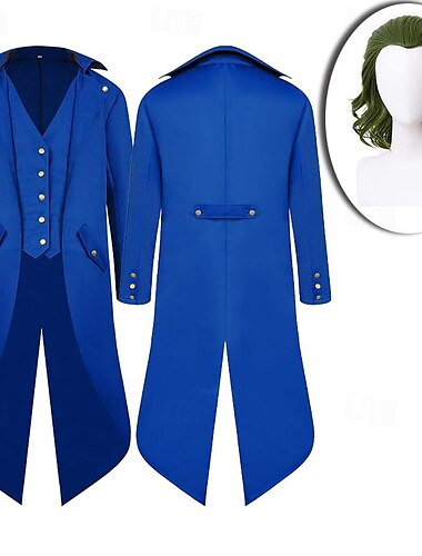  Gothic-Vintage-Punk&amp; Gotischer mittelalterlicher Steampunk-Smoking-Frack-Gehrock, Pestdoktor, Übergröße, Herren-Cosplay-Kostümmantel mit Kostümperücken