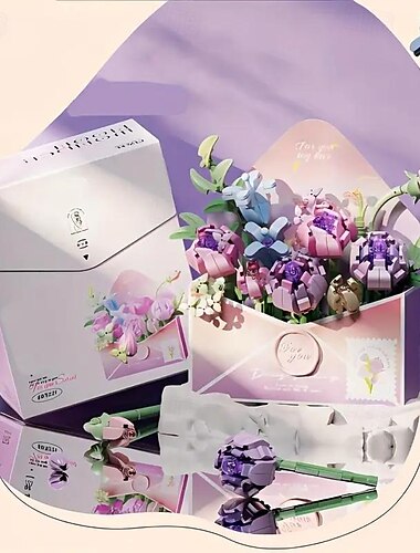  女性の日ギフト、埋め込みビルディングブロック、ライトフラワーキャリッジオーナメント、ビルディングおもちゃギフトボックス、バレンタインデー、女性の日、女の子向け母の日ギフト、お母さんへの母の日ギフト。