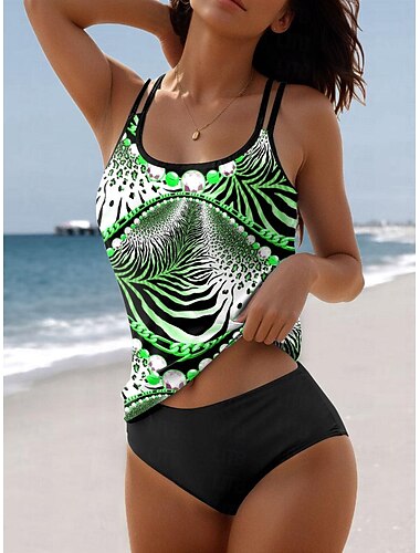  Damen Badeanzüge Tankini 2-teilig Shorts Badeanzug 2-teilig Druck Urlaub Strandbekleidung Grafik Ärmellose Badeanzüge