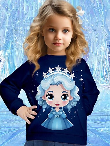  للفتيات 3D كارتون أميرة كنزة Pullover كم طويل طباعة ثلاثية الأبعاد الربيع الخريف موضة أناقة الشارع بديع أطفال 3-12 سنة رقبة العمل الأماكن المفتوحة فضفاض مناسب للبس اليومي عادي