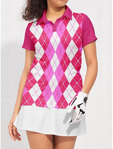  Femme T-shirt POLO Rose Vert Manche Courte Protection Solaire Top Plaid Vêtements de golf pour femmes, tenues, vêtements