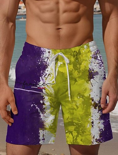  Herren Farbverlauf Bunt Nationalflagge Badeshorts Boardshorts Badehosen Mittlere Taille Urlaub Hawaiianisch Resort-Stil Urlaub Ferien Strand Kordelzug mit Mesh-Futter Elastischer Bund Designer