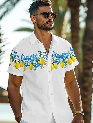  Homme Citron Chemise Chemise hawaïenne Chemise Aloha Manche Courte Chemise Col rabattu Vacances Hawaïen Extérieur Vacances Hawaïen Jaune Bleu Orange S M L