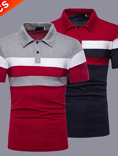  Mehrfachpackungen 2St Herren Kargen Kurze Ärmel Marineblau + Schwarz Polo Polos mit Knöpfen Golfhemd Patchwork Farbblock Sport Freizeitskleidung Polyester Frühling Sommer