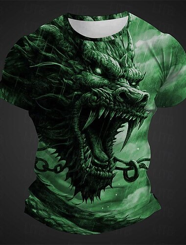  Herren Graphic Tier Drache T Shirt Kurzarm T-Shirt 3D-Druck Rundhalsausschnitt Hemd Täglich Designer Brautkleider schlicht Sports Outdoor Festtage Ausgehen Hellgrün Blau Rot Frühling Sommer Bekleidung