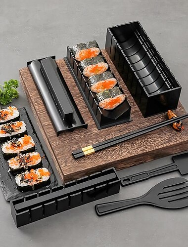  sushifremstillingssæt, sushisæt med sushimåtte, sushirulle, sushimaskine, bambussushi-rullemåtte, gør-det-selv-sushisæt, nemt og sjovt sushiværktøj til hjemmet, sushiruller