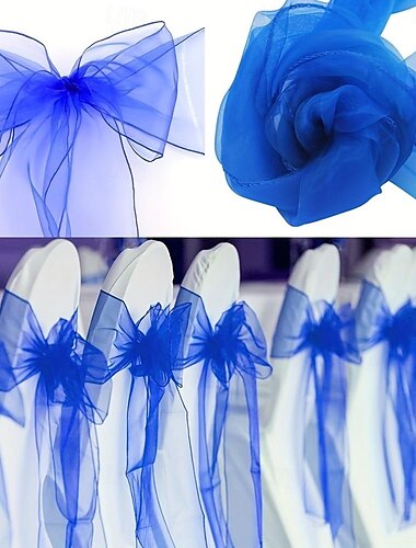  2 bandas de organza para silla, lazos para bodas y eventos, suministros para decoración de fiestas, funda para silla, color azul, suministros de boda, decoración de escena, decoración del hogar,