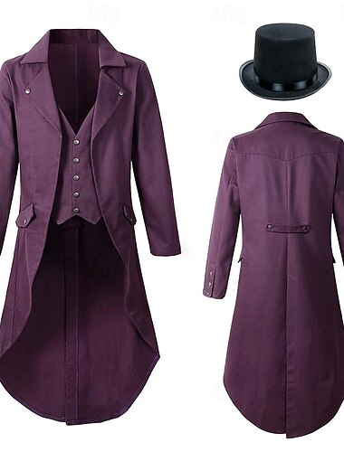  Retro Vintage Middeleeuwse 18e Eeuw Jas Tuxedo Rokjas Vampier Ridder Verkleedkleding Mannen Ebenezer Scrooge Elf Fantasie Steampunk Feest  Avond Volwassenen Jas Hoed Kerst