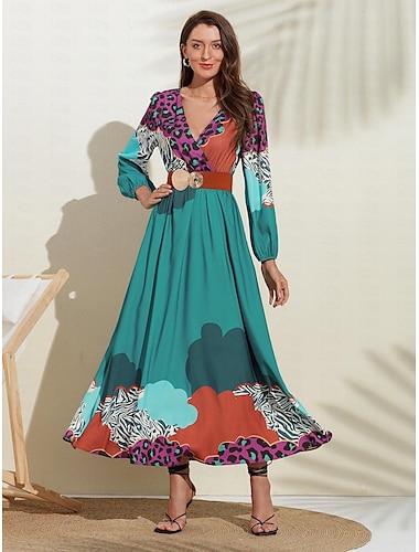  Maxikleid aus Satin mit Animalprint (Gürtel inklusive)