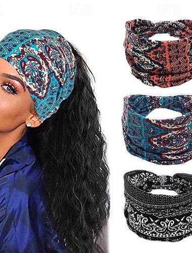  Diadema bohemia para mujer, banda ancha para el pelo, gorros deportivos elásticos bohemios, banda para el pelo para yoga, diadema para entrenamiento