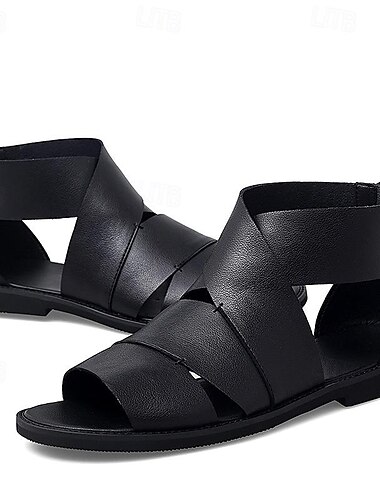  menns skinnsandaler gladiatorsandaler romerske sandaler komfort casual strandglidelåssko svart sommer