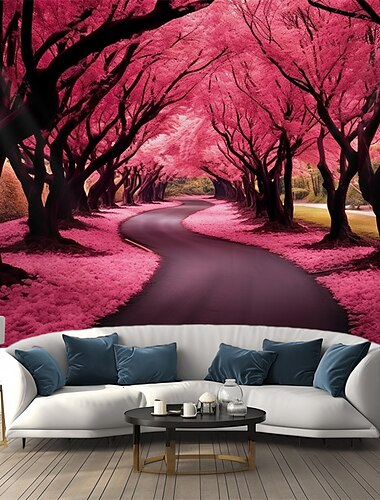  Cherry Blossom Forest Hanging Tapestry Wall Art Large Tapestry Mural Decor Photograph Backdrop Blanket Curtain Home Bedroom Living Room Decoration