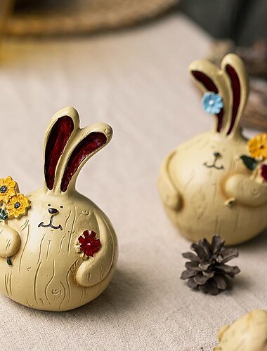  2 piezas de decoraciones de resina de Pascua en estilo rural, recogiendo flores, amantes de los conejos gordos, personas pequeñas, artesanías de resina, regalos de decoración, regalos de conejos de Pascua