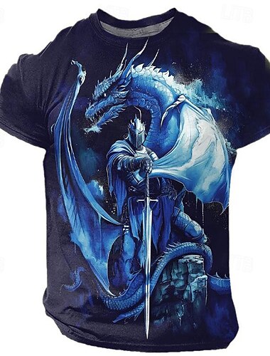  グラフィック ドラゴン デザイナー レトリ／ヴィンテージ サブカルチャー 男性用 3Dプリント Tシャツ スポーツ・アウトドア 祝日 お出かけ Tシャツ バーガンディー ブルー パープル 半袖 クルーネック シャツ 春夏 衣類 S M L XL 2XL 3XL