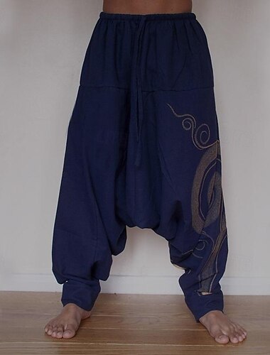  Herren Hose Hosen Sommerhosen Haremshose Freizeithose Kordelzug Elastische Taille Graphic Atmungsaktiv Weich Casual Täglich Festtage Strassenmode Ethnischer Stil Schwarz Blau Mikro-elastisch
