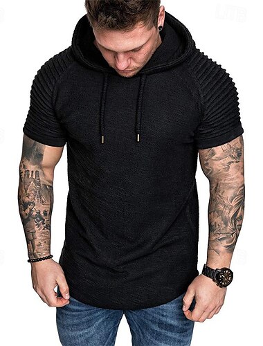 Herre T-shirt T-Shirts Kortærmet skjorte Tee Top Kortærmet Hætte Forår sommer Vanlig Slank Plisseret Mode Designer Basale Ferierejse Gade I-byen-tøj Sort Hvid Kakifarvet Top T-shirt til mænd