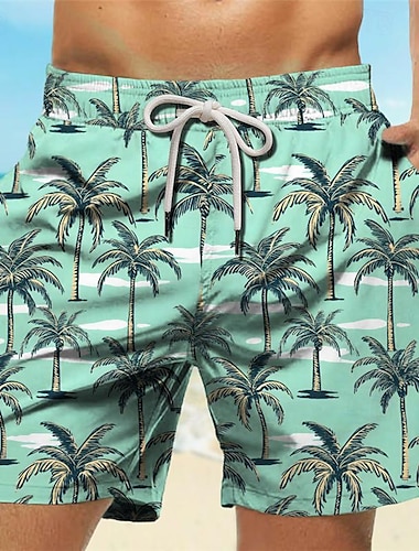  palmu trooppinen miesten lomakeskus 3D-painetut lautashortsit uimashortsit uimahousut tasku kiristysnyöri verkkovuorella mukavuus hengittävä lyhyt aloha havaijilainen lomaranta s to 3xl