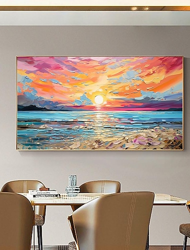  peinture à l'huile peinte à la main impressionniste bord de mer coucher de soleil peinture à l'huile sur toile peinture de paysage marin moderne abstraite peinture de paysage coloré peinture d'art