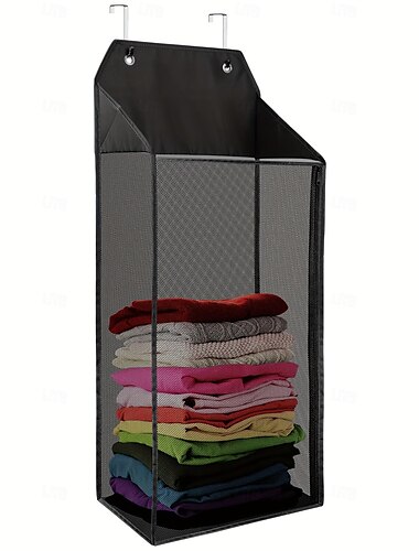  Wäschekorb zum Aufhängen über der Tür, zusammenklappbarer Wäschekorb aus Netzgewebe mit Reißverschluss für schmutzige Kleidung, platzsparender Wäschesack für Badezimmer, Schlafzimmer