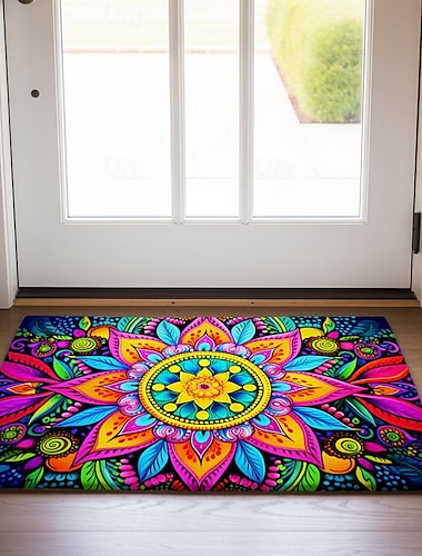 målning mandala bohemisk dörrmatta v halkfri oljesäker matta inomhus utomhusmatta sovrumsinredning badrumsmatta entrématta