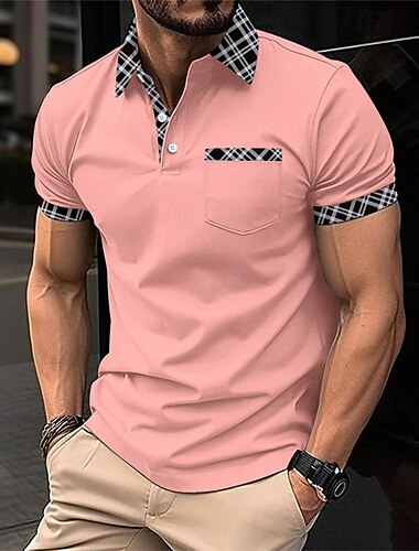  Herren Poloshirt Golfhemd Arbeit Casual Kargen Kurzarm Basic Modern Plaid Farbblock Patchwork Taste Frühling Sommer Regular Fit Dunkelrosa Weiß Rosa Khaki Hellblau Poloshirt