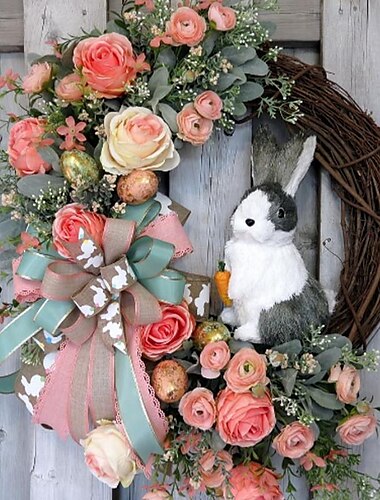  Artificial Easter Wreath Rabbit Wreath with Pastel Eggs and Mixed Twigs Spring Wreath for Front Door Bunny Wreath for Easter Decorations