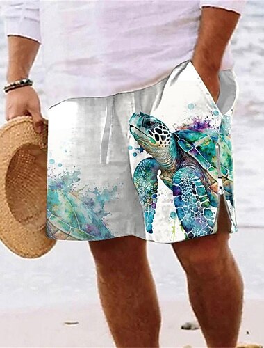  Meeresschildkröte, Meereslebewesen, Herren-Resort, 3D-gedruckte Boardshorts, Badeshorts, Badehose, Taschen-Kordelzug mit Netzfutter, bequem, atmungsaktiv, kurz, Aloha-Hawaii-Stil, Urlaub, Strand, S
