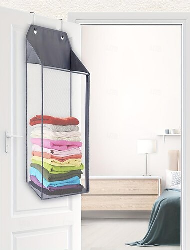  panier à linge au-dessus de la porte, panier à linge pliable en maille suspendue avec fermeture éclair pour organisateur de vêtements sales, sac à linge peu encombrant pour salle de bain, chambre à coucher