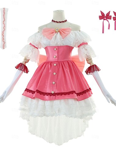  Puella Magi Madoka Magica Kaname Madoka Animé Klänningar Cosplay-kostym Kläder Cosplay-kostymer Klänningar Vantar Karnival Maskerad Kostym Till Dam Flickor Vuxna